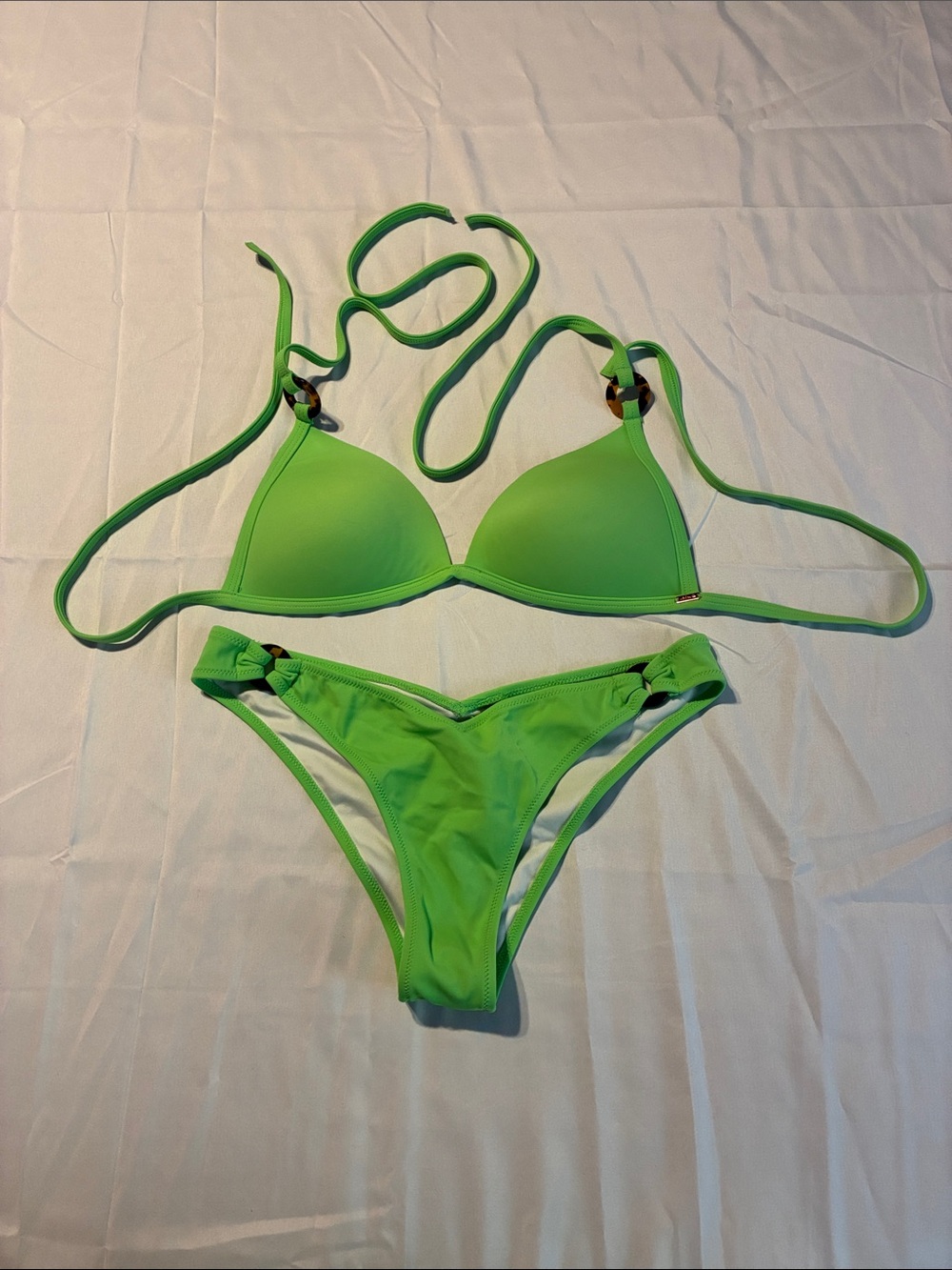PINK Victoria's Secret Bright Lime Triangle Bikini Set